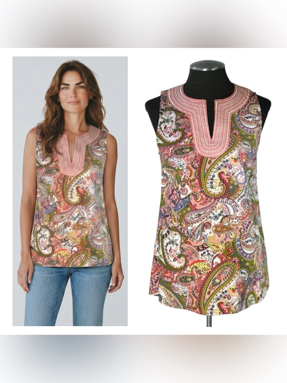 🆕 Valerie Bertinelli – Linen Blend Sleeveless Floral Paisley Top – Small